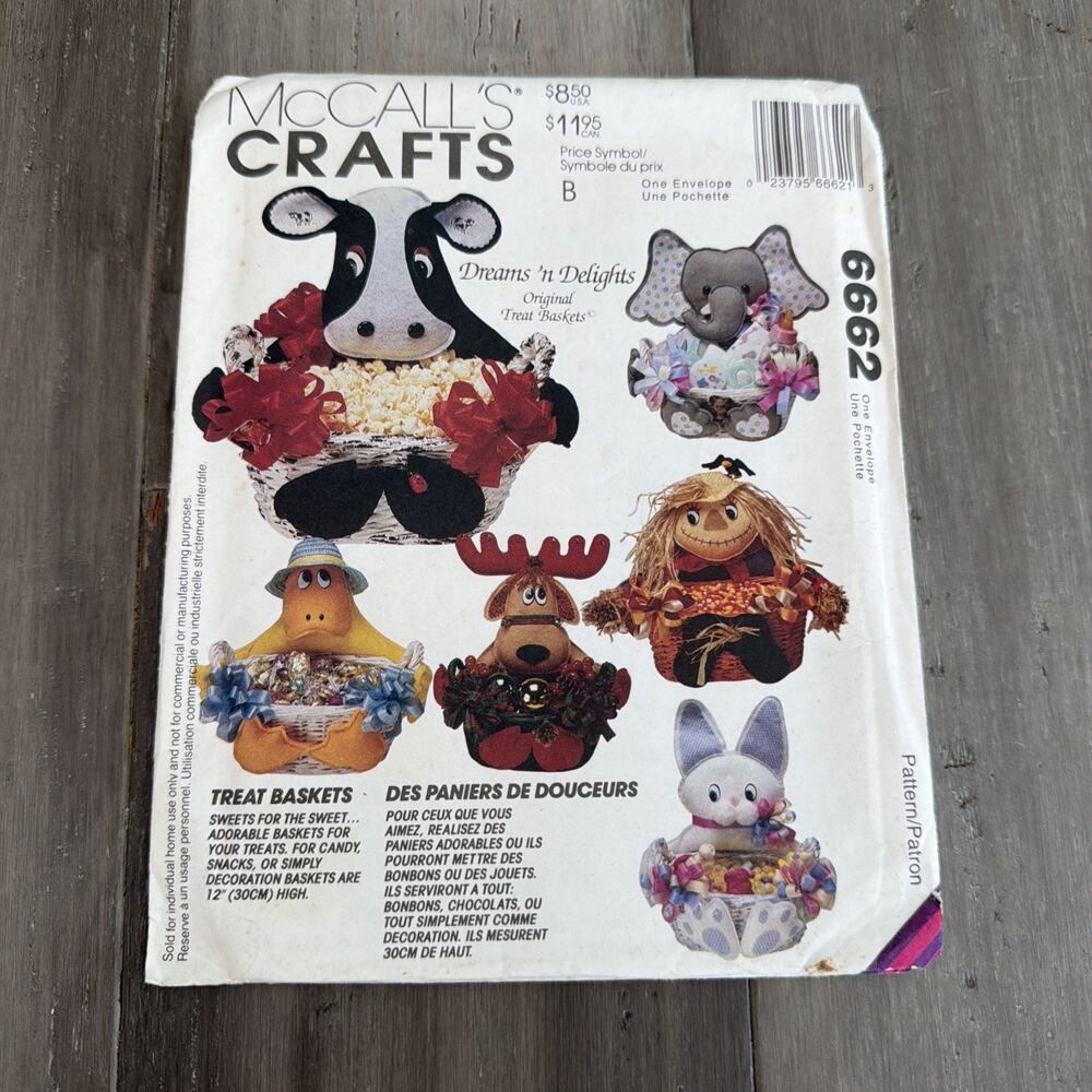 Vintage 1993 McCall’s Crafts Treat Basket decorating pattern 6662 Uncut Folded